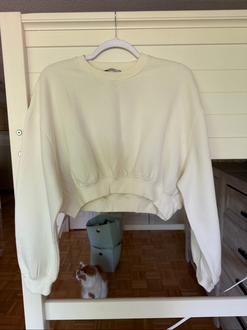 Cropped Crewneck Sweatshirt in Pale Yellow